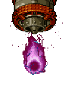 In this example, we vertically flip a BMP sprite of Big John's energy blast from Metal Slug 4. The mechanical launcher moves from the top of the image to the bottom, turning the downward-firing blast into an upward-firing one. (Source: SNK.)