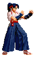 In this example, we convert a bitmap containing a Kasumi Todoh character sprite into a 16-bit RGB 5-6-5 BMP. Each pixel is packed into two bytes using five bits for red, six for green, and five for blue. This arrangement supports up to 65,536 possible colors, with 32 red levels, 64 green levels, and 32 blue levels. The image looks nearly identical to the original, but its file size decreases from 69 KB to 46 KB. (Source: SNK.)