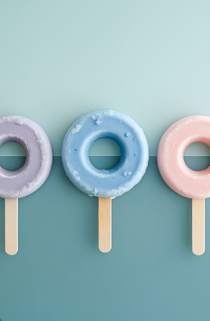 In this example, we load a BMP with three pastel donut-shaped popsicles and crop out the one in the middle. We place a 145-by-220-pixel rectangular crop at the horizontal position 74 and the vertical position 140. The new BMP contains only the middle donut, while the other two are removed. (Source: Pexels.)