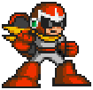 In this example, we horizontally flip a pixel-art BMP sprite of Proto Man. Initially, the character faces left and his yellow scarf extends to the right. After the flip, he faces right and the scarf trails behind him on the left. This creates an opposite-facing sprite without redrawing the character. (Source: Capcom.)